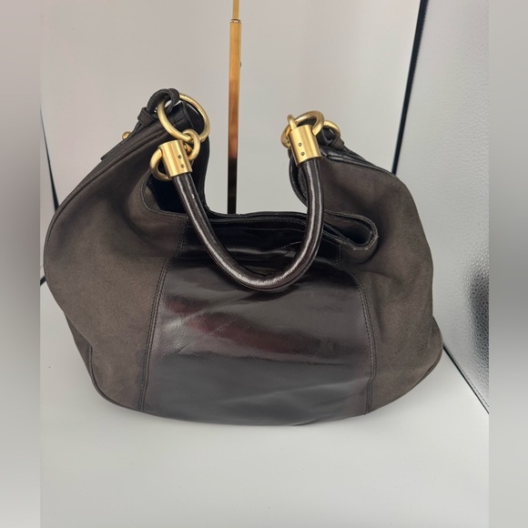 Brahmin Brown Suede Leather Hobo Shoulder Bag Gold Hardware - Picture 11 of 17